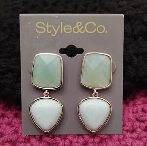 Style & Co. Chunky Gold Blue & Green Tower Earrings NWT